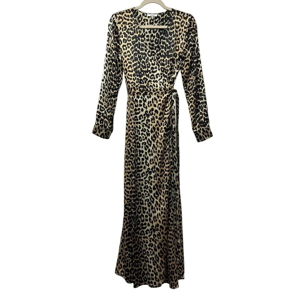 Ganni Silk Wrap Dress Leopard Print Long Sleeve Mob Wife Luxury Sz 38 = US 6 - Picture 3 of 14